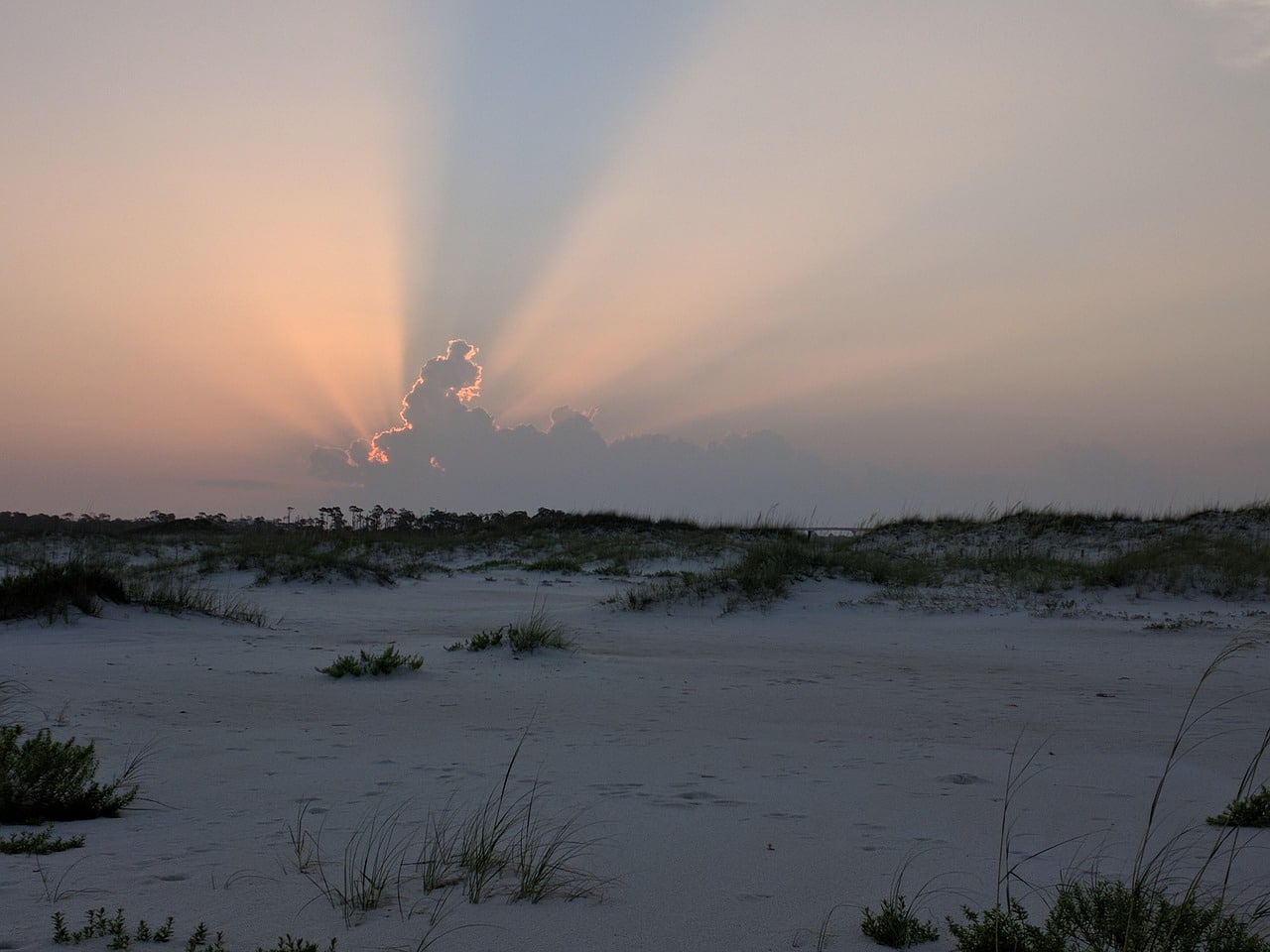 Perdido Key at sunset, Florida, USA - home to the Perdido Key River Road Park, one of the best dog beaches in Pensacola