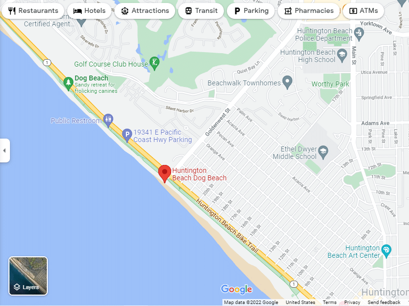 Map of Huntington Beach Dog Beach, Huntington Beach, California, USA