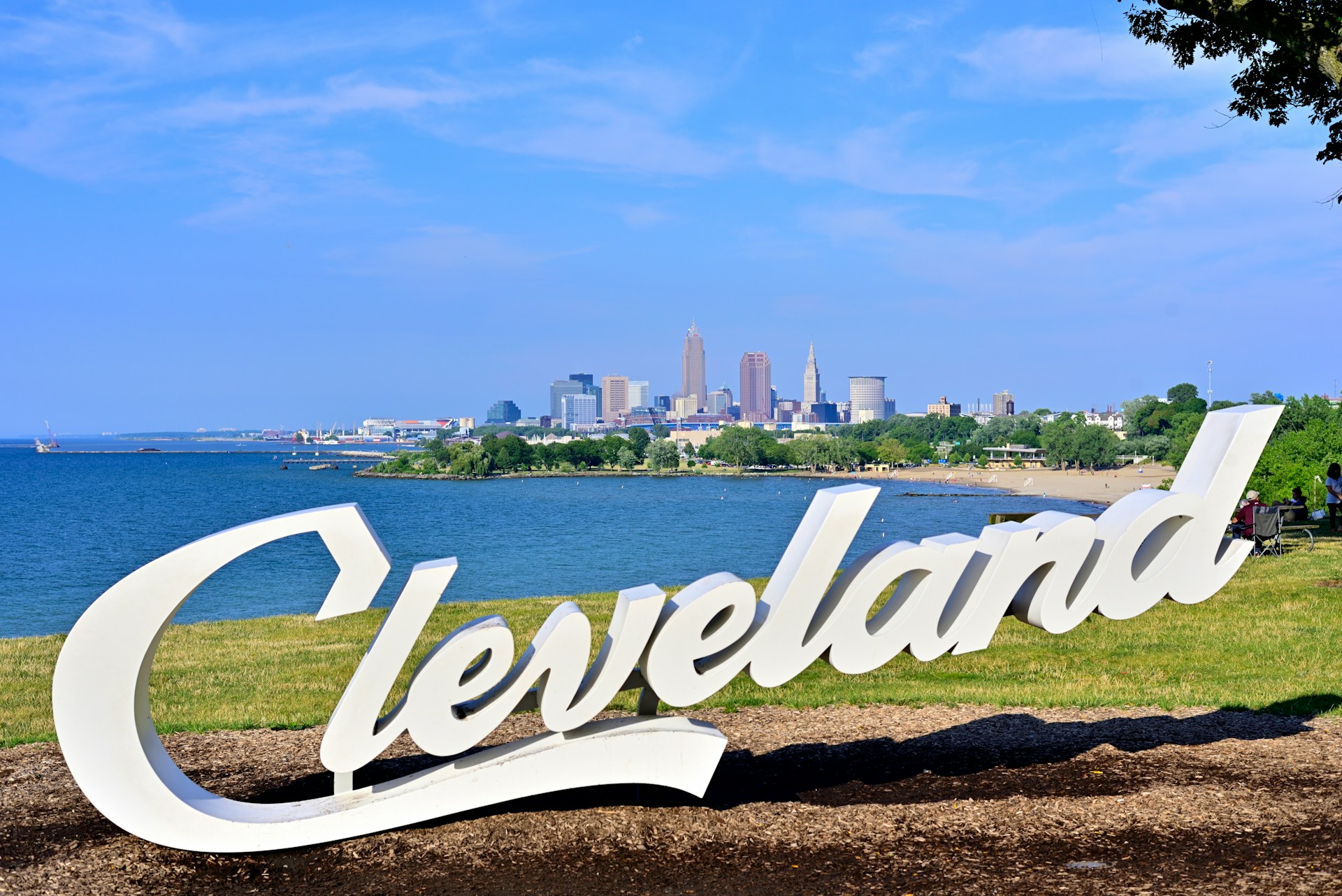 Large Cleveland sign in Edgewater Park, Cleveland, Ohio